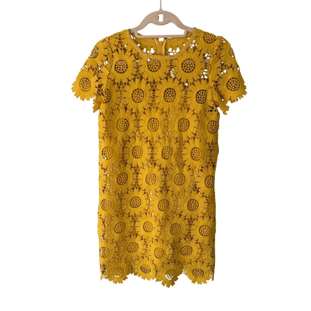 Loft Yellow Lace Sunflower Short Sleeve Shift Dress 2P
